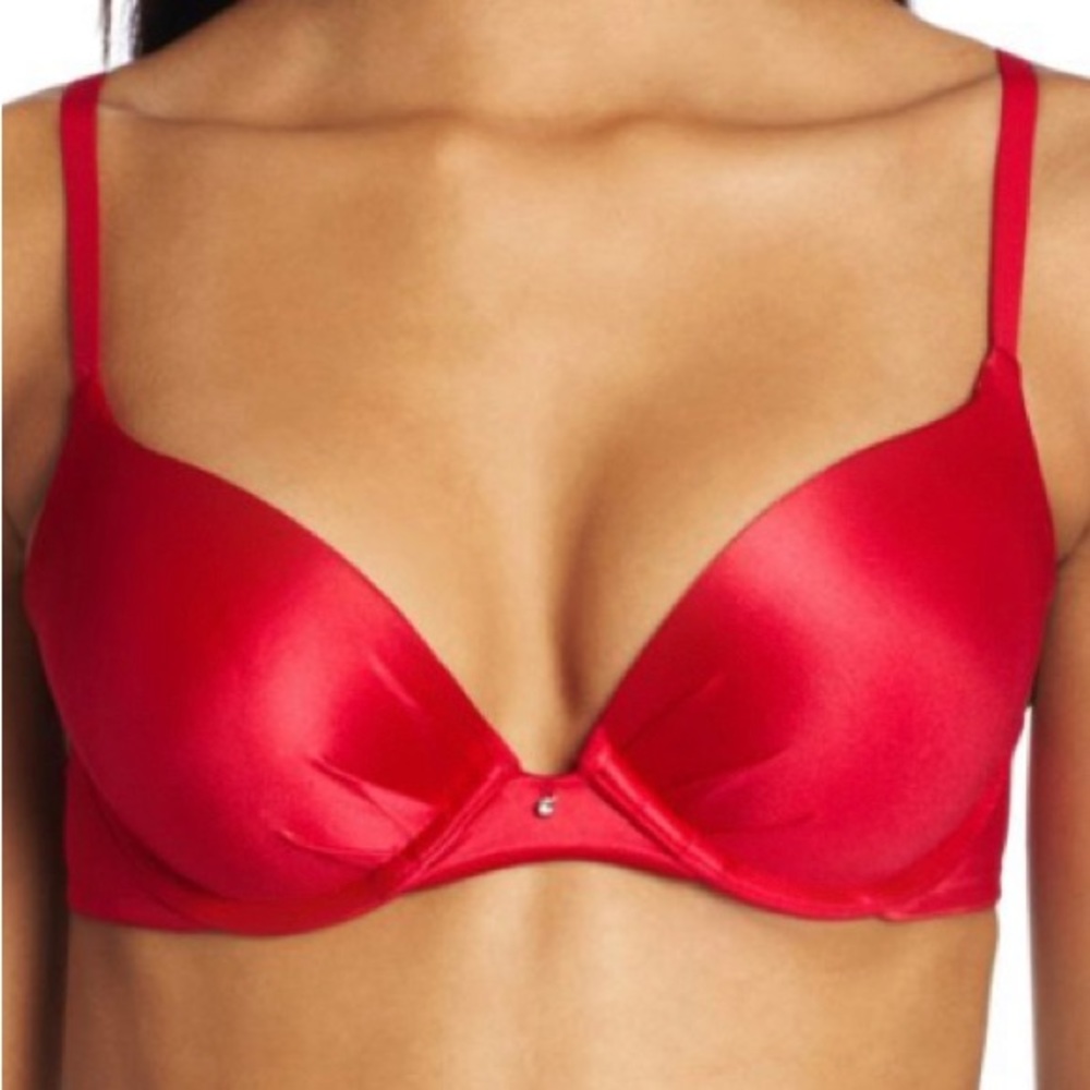 Maidenform Comfort Devotion Push-up Padded Plunge Bra w/ sexy Rhinestone 38B RED